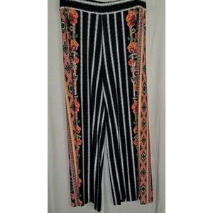 C. EST 1946 14/16 WP Striped Floral Wide Leg Palazzo‎ Pants Boho Style Stretchy